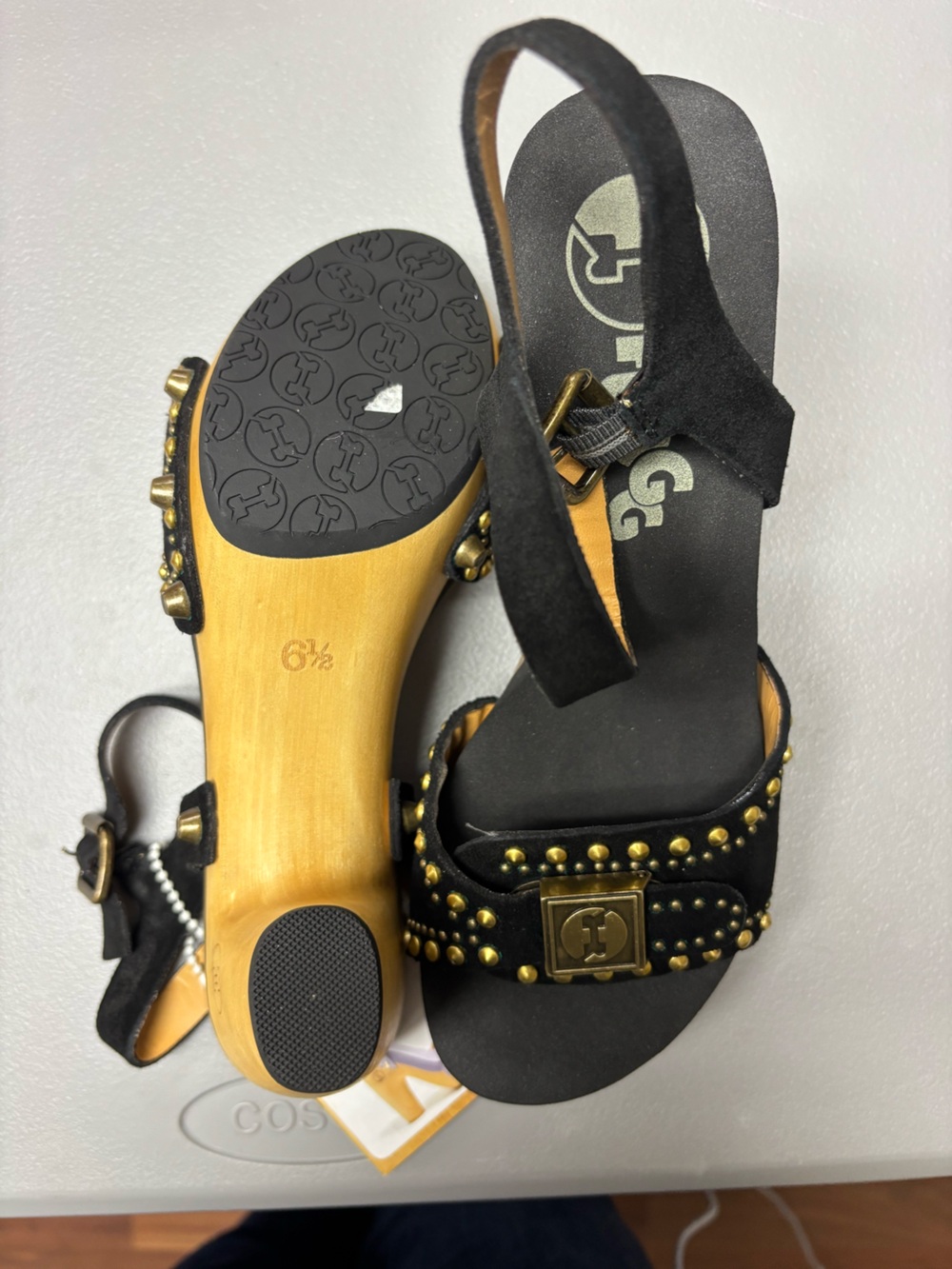 Black Studded Slingback Sandals with Gold Accent by Unknown Brand - Picture 3 of 3